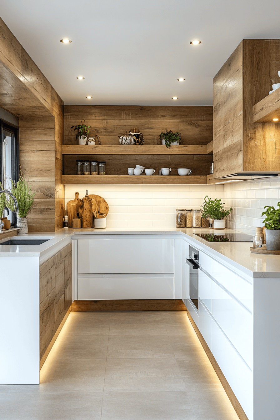 white and wood kitchen cabinets
