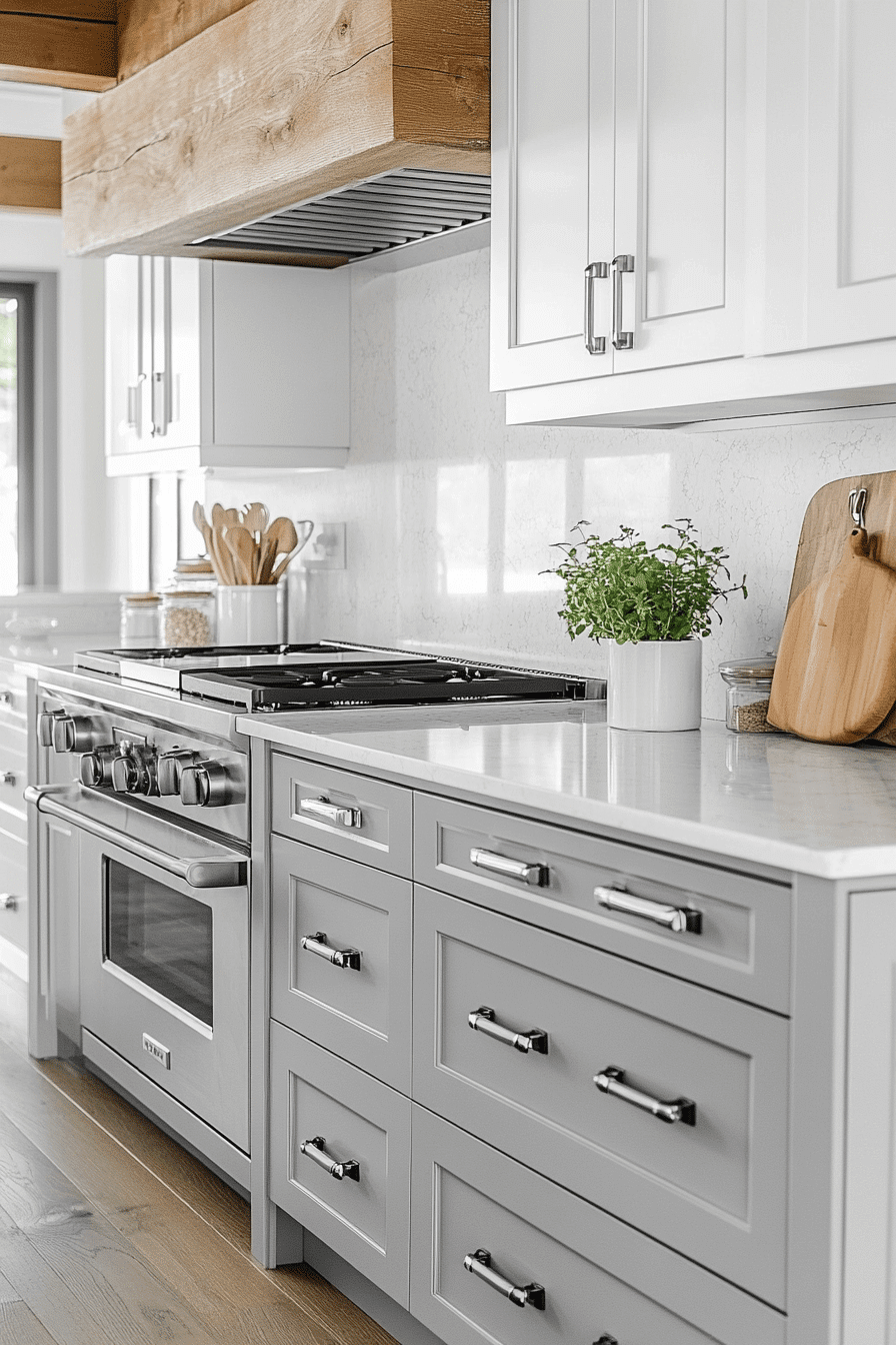 grey and white kitchen cabinets
