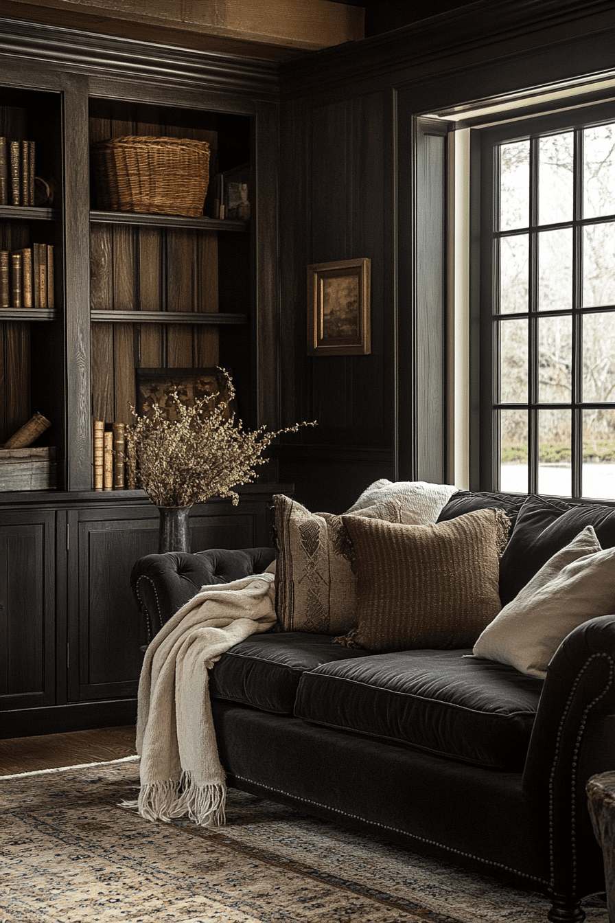 dark cottagecore living room