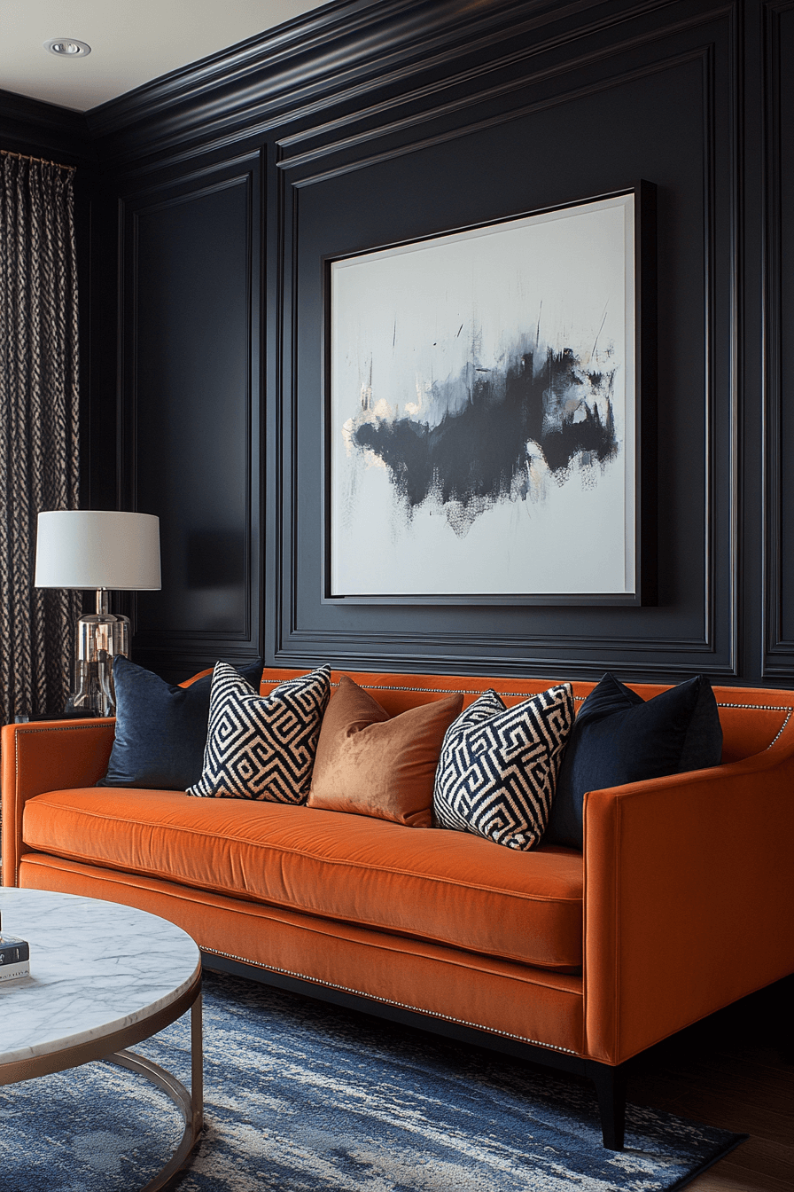 orange couch living room