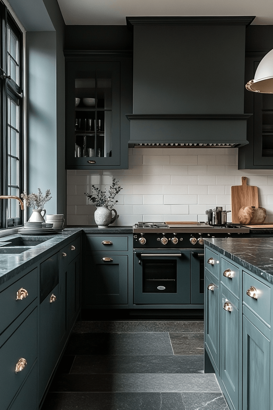 pewter green kitchen cabinets