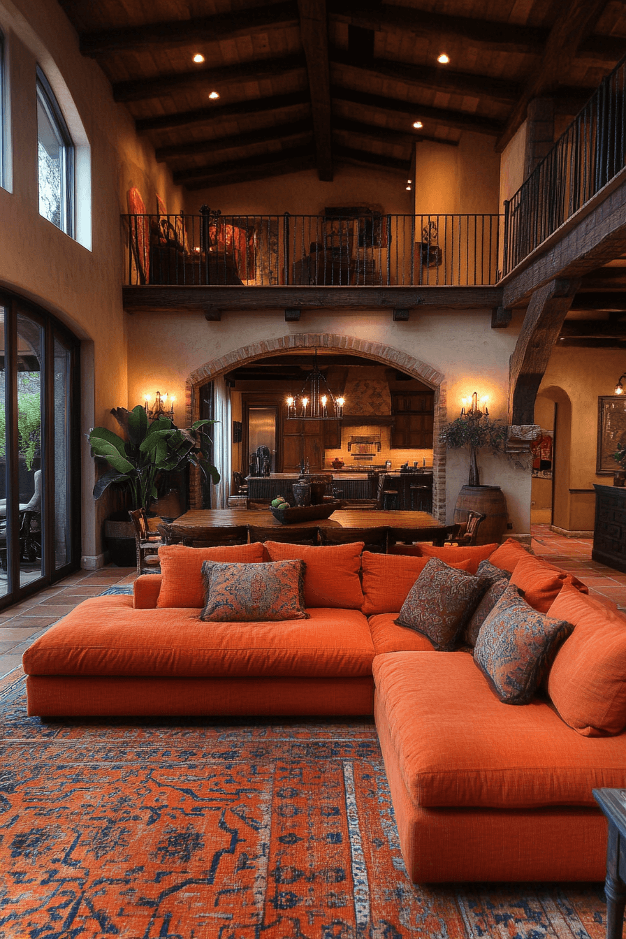 orange couch living room