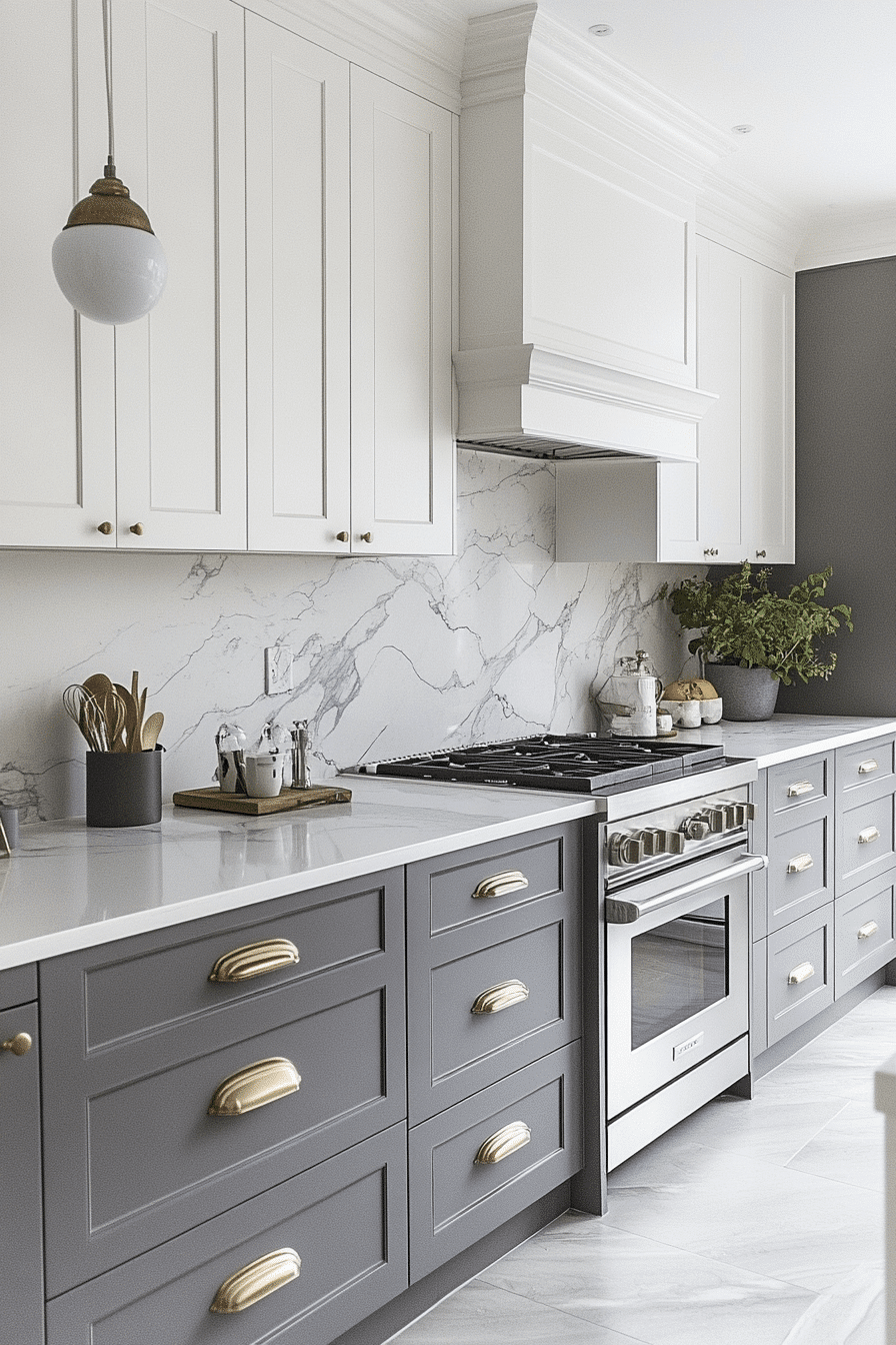grey and white kitchen cabinets