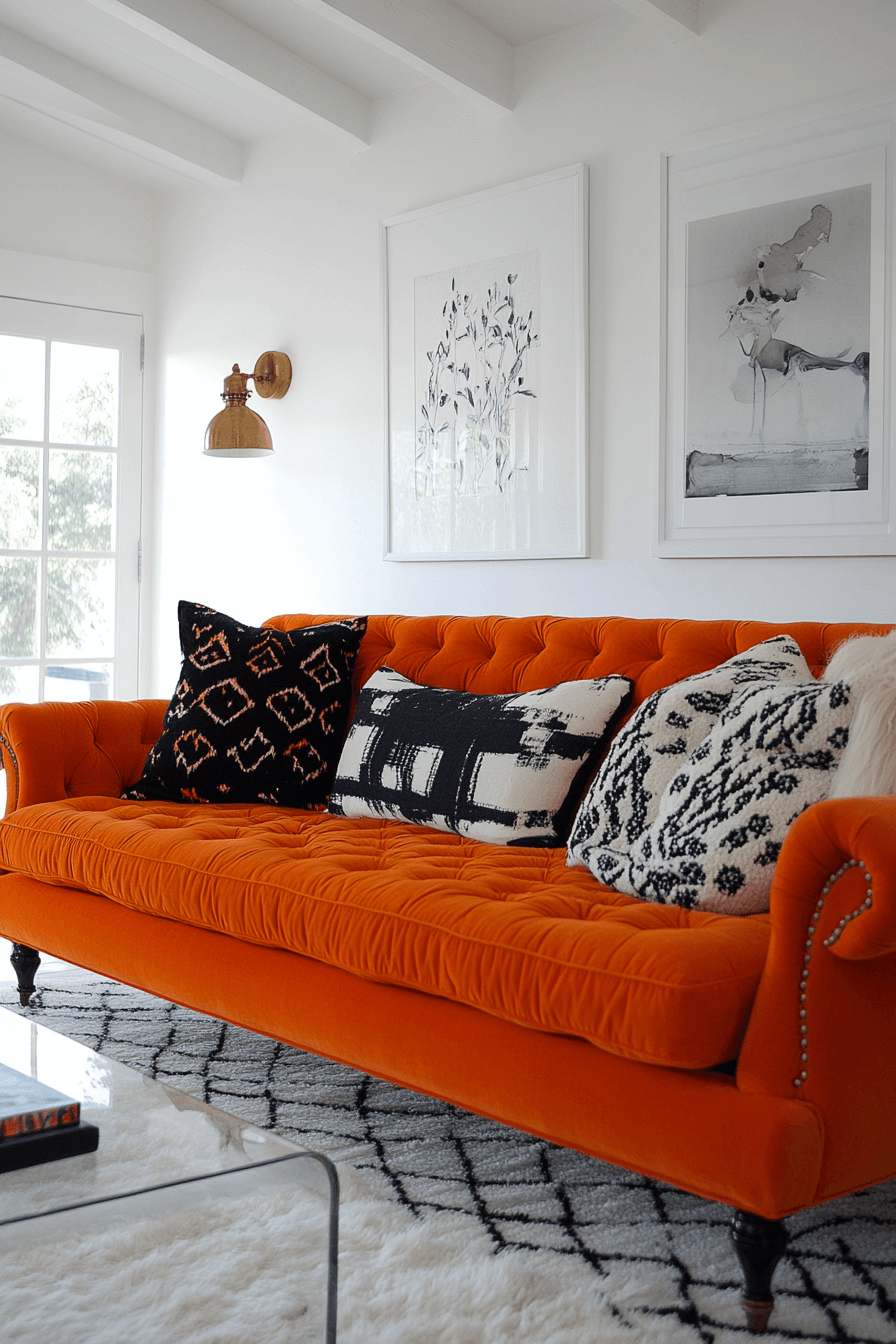 orange couch living room