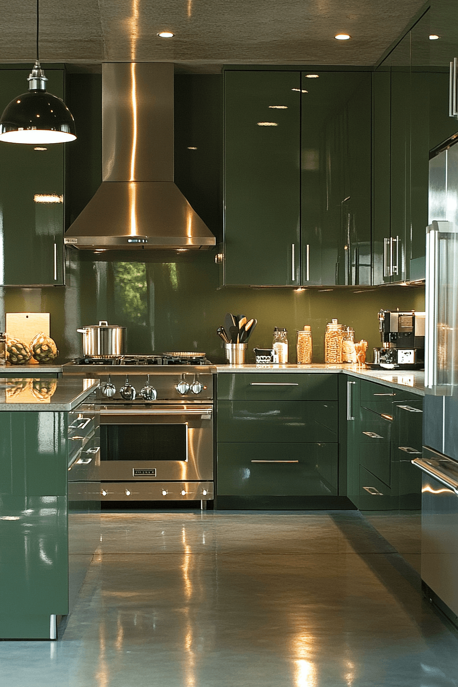 pewter green kitchen cabinets