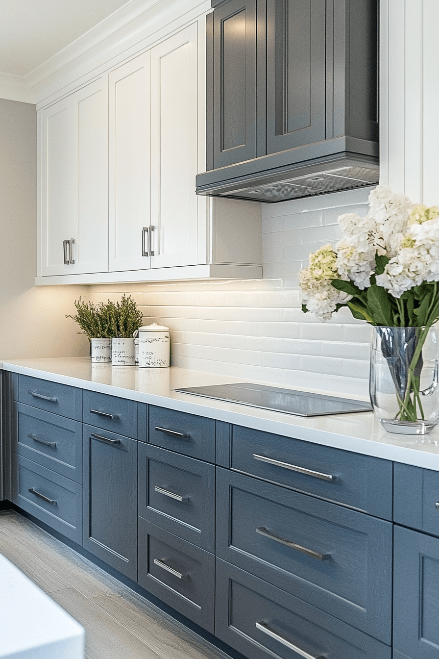 grey and white kitchen cabinets