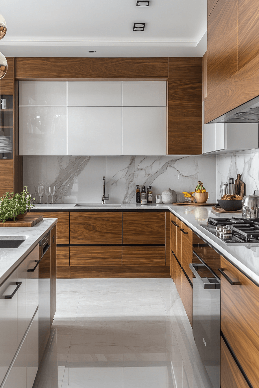 white and wood kitchen cabinets