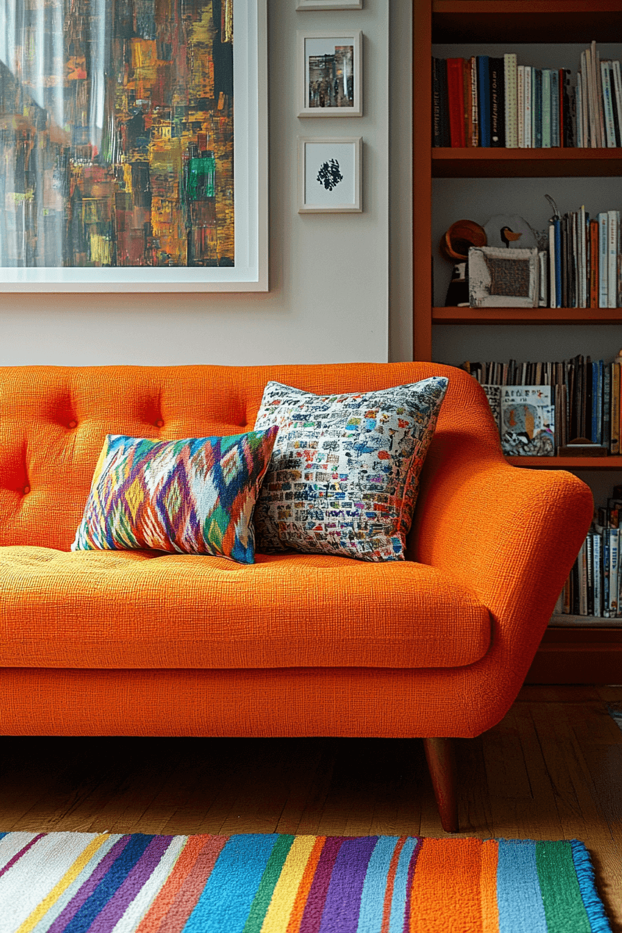 orange couch living room