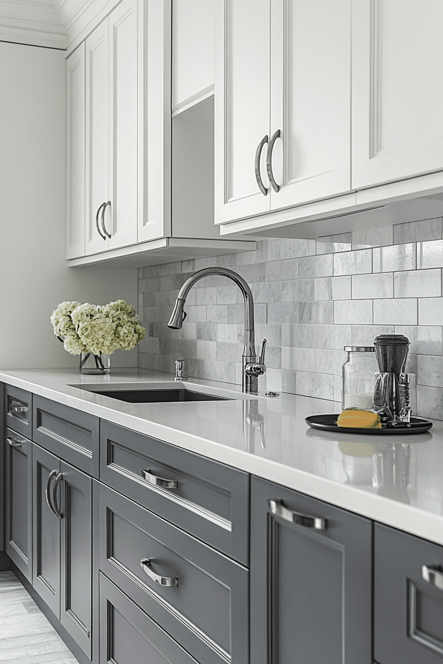 grey and white kitchen cabinets