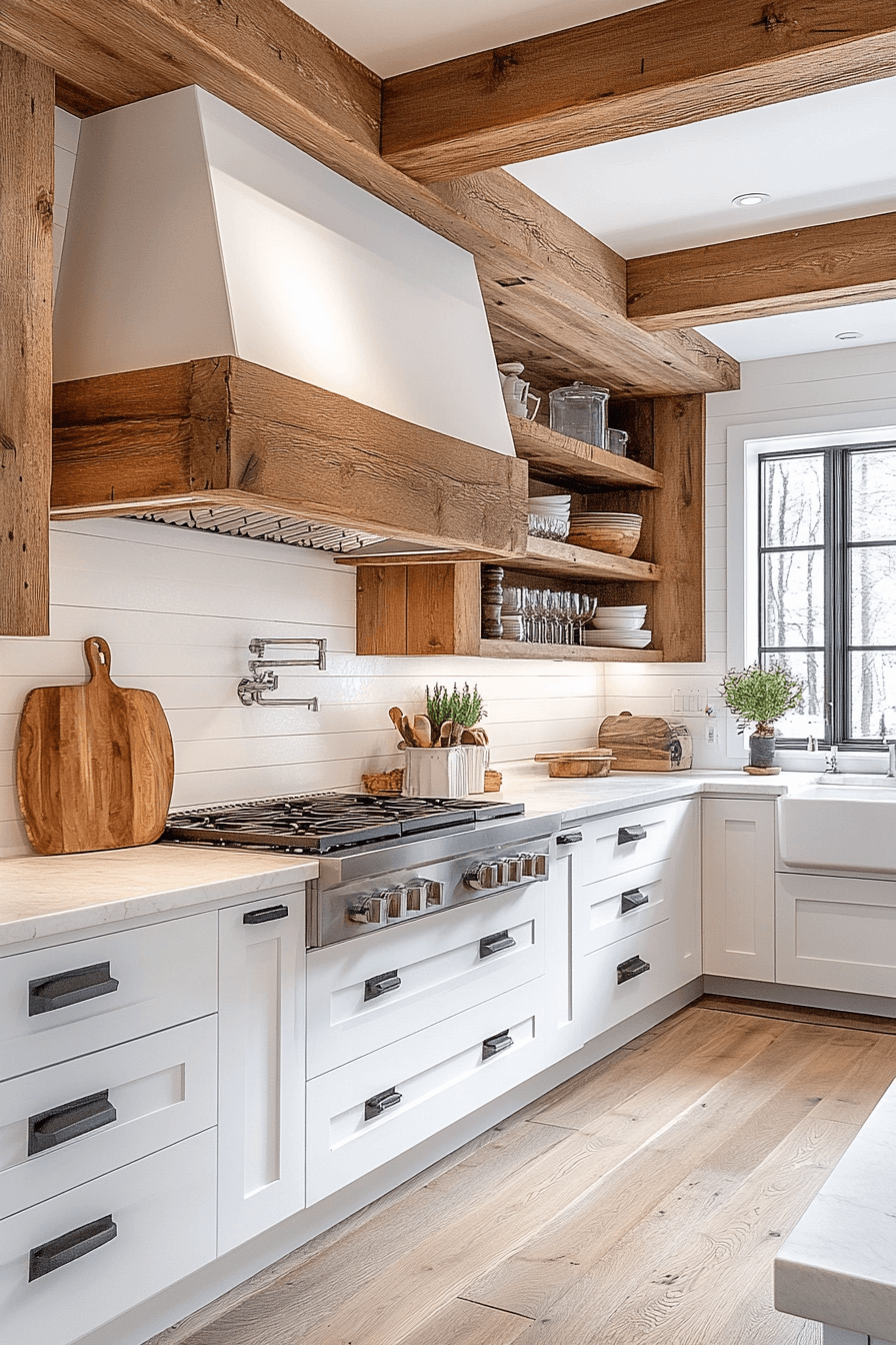 white and wood kitchen cabinets