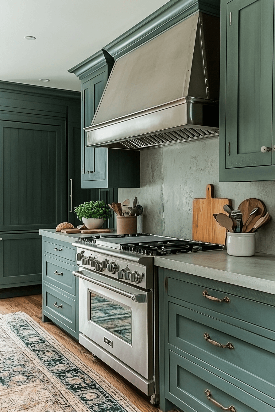 pewter green kitchen cabinets
