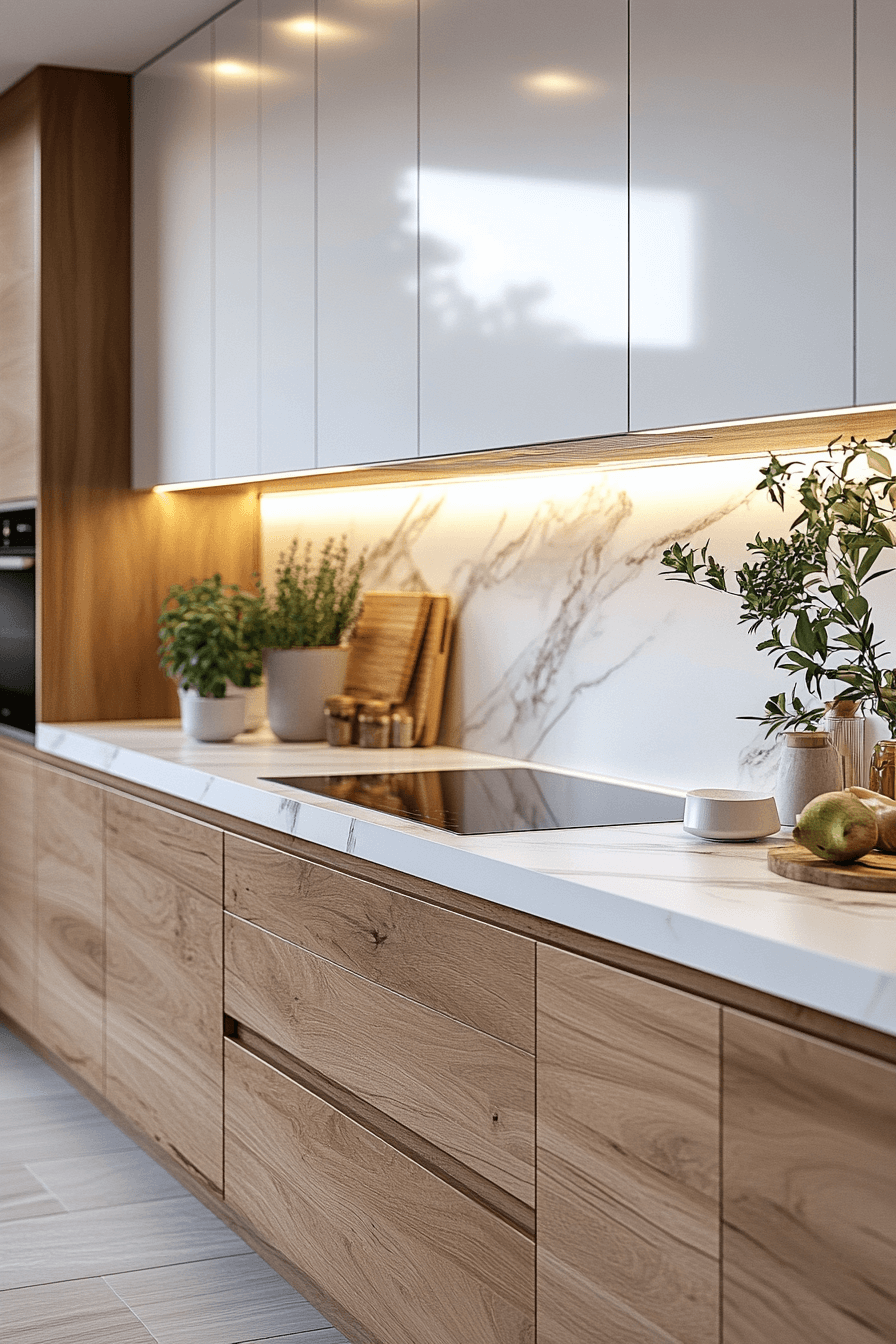 white and wood kitchen cabinets