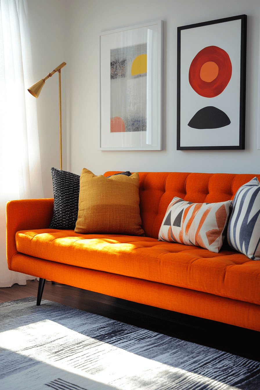 orange couch living room