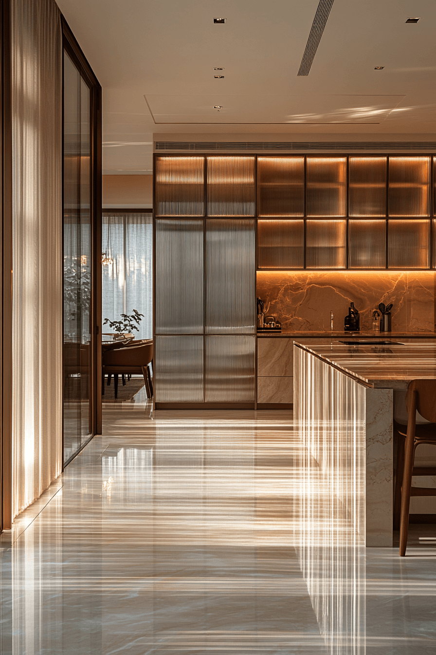 fluted glass kitchen cabinets