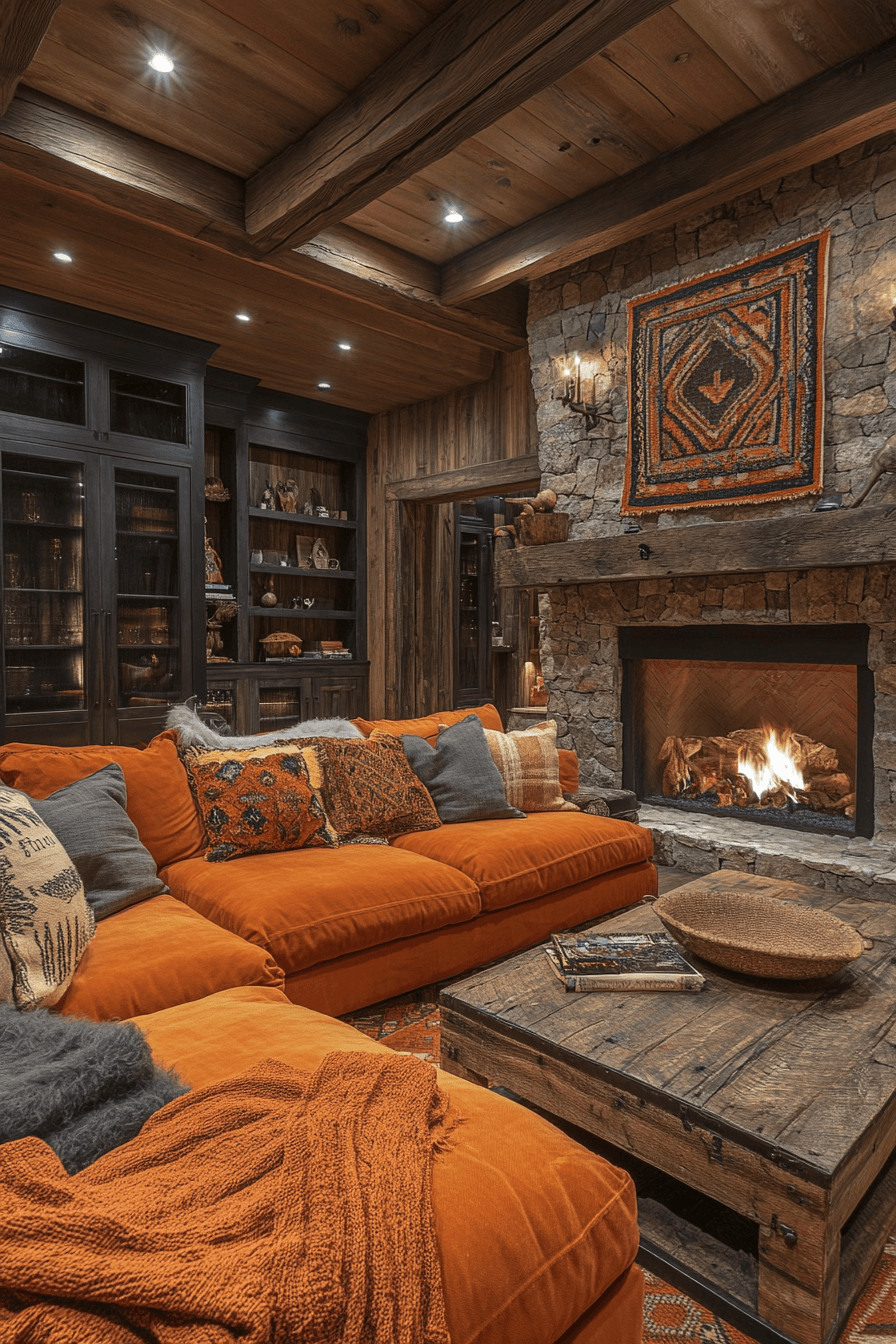 orange couch living room