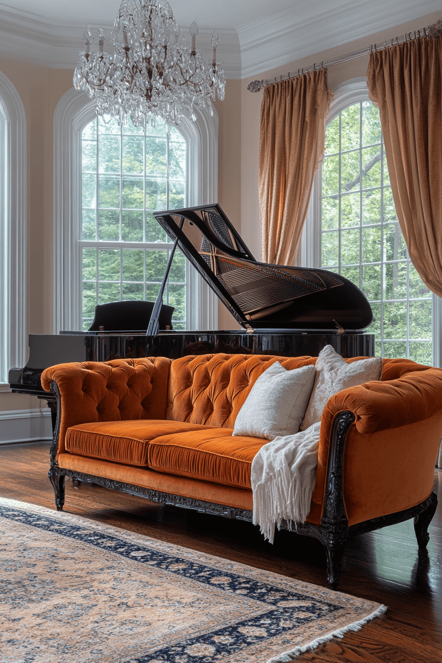 orange couch living room