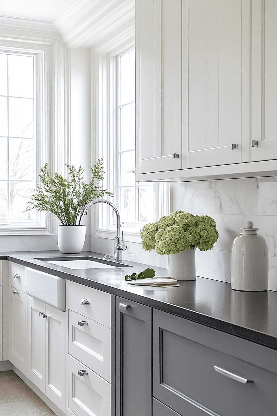 grey and white kitchen cabinets