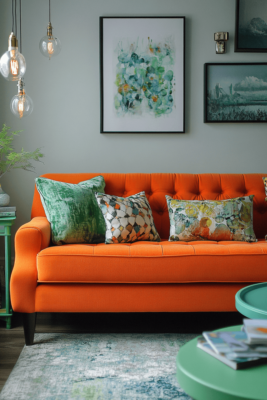 orange couch living room