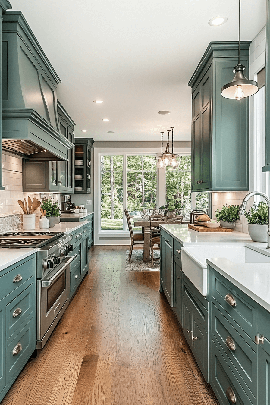 pewter green kitchen cabinets