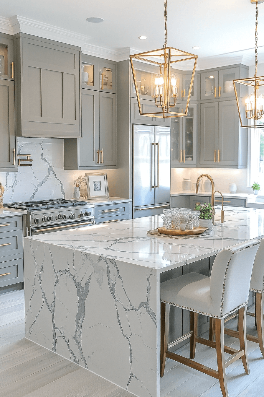 grey and white kitchen cabinets