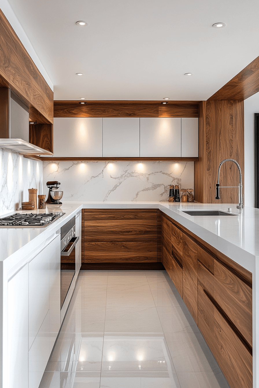 white and wood kitchen cabinets