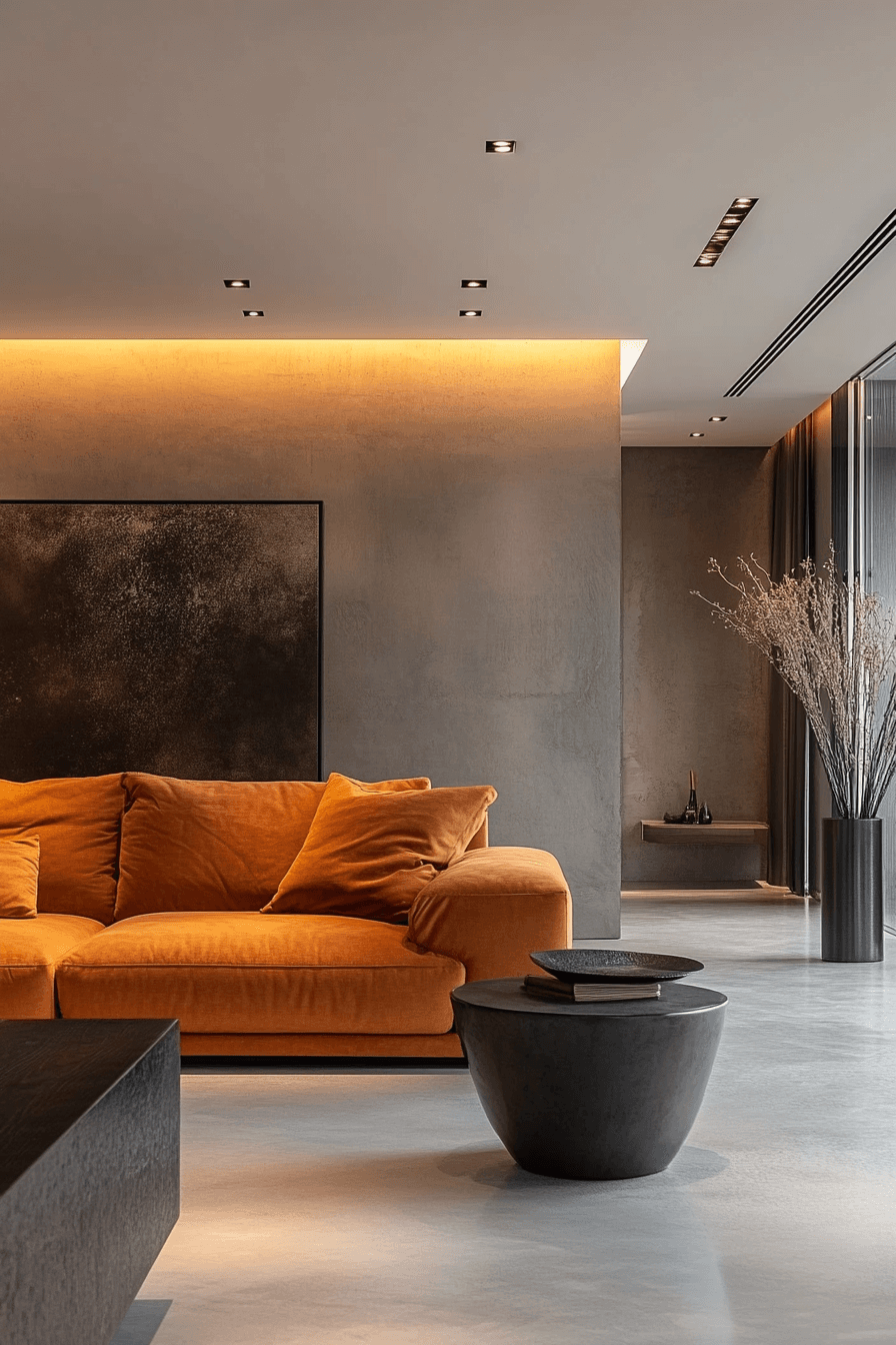 orange couch living room