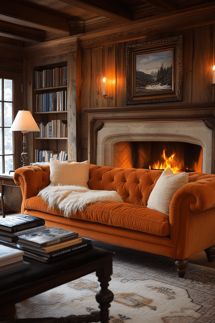 orange couch living room