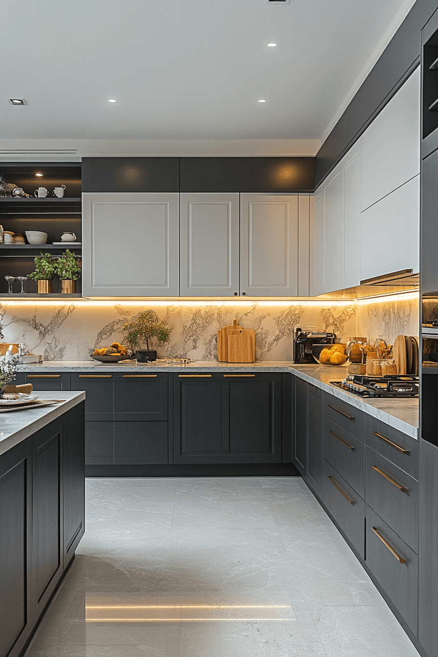 grey and white kitchen cabinets