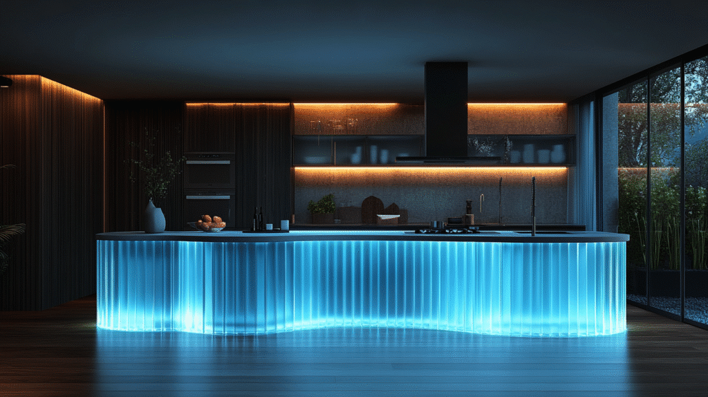 fluted glass kitchen cabinets