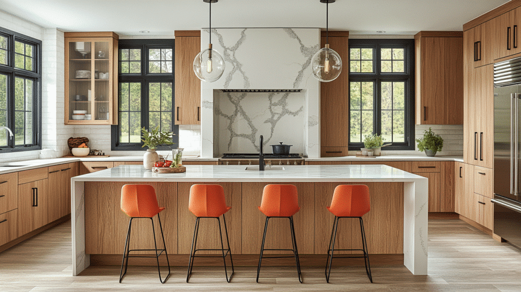 oak cabinets with white countertops