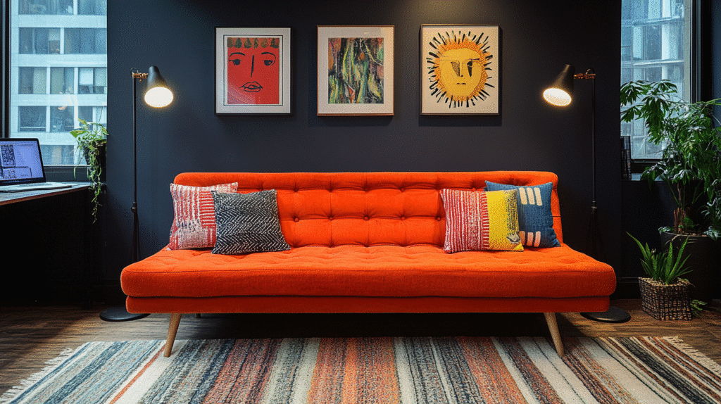 orange couch living room