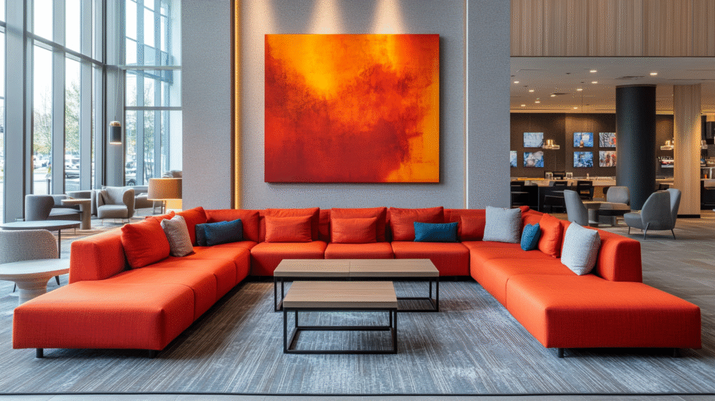 red couch living room