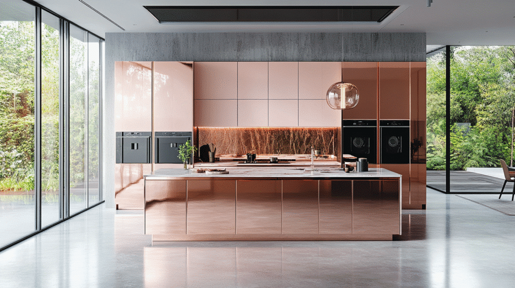rose gold kitchen cabinets
