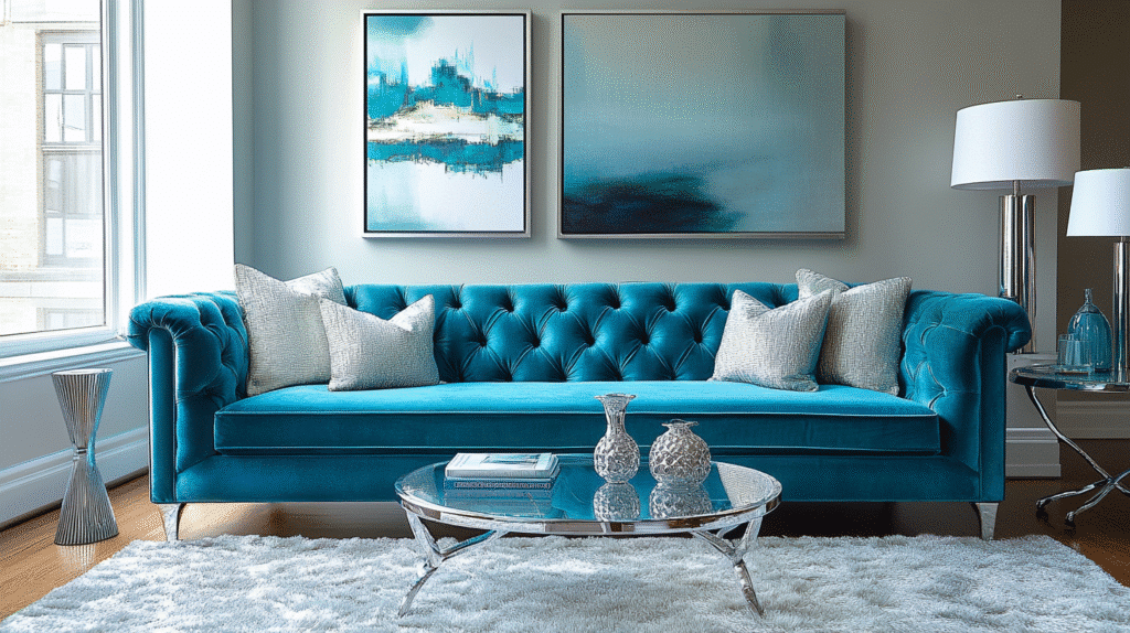 teal couch living room
