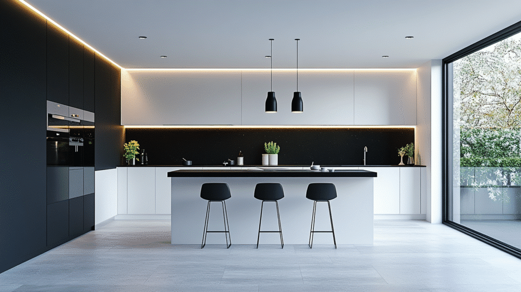 white cabinets black countertops