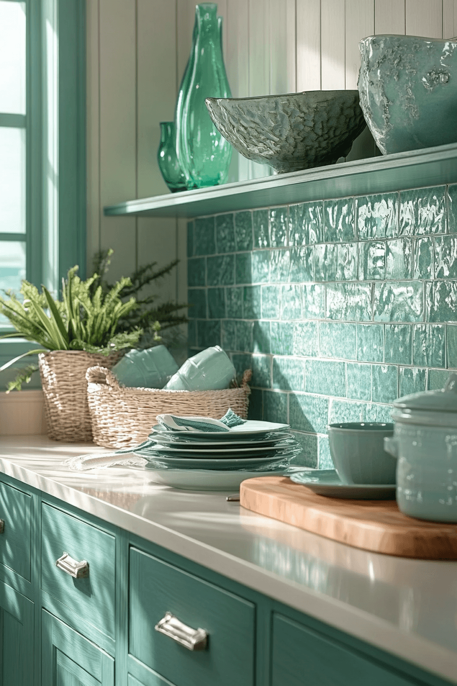 teal kitchen cabinets
