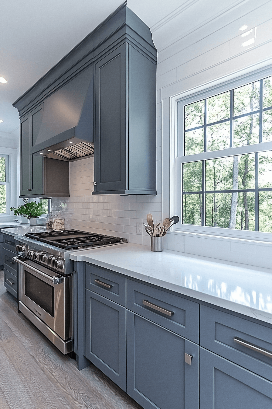 blue gray kitchen cabinets