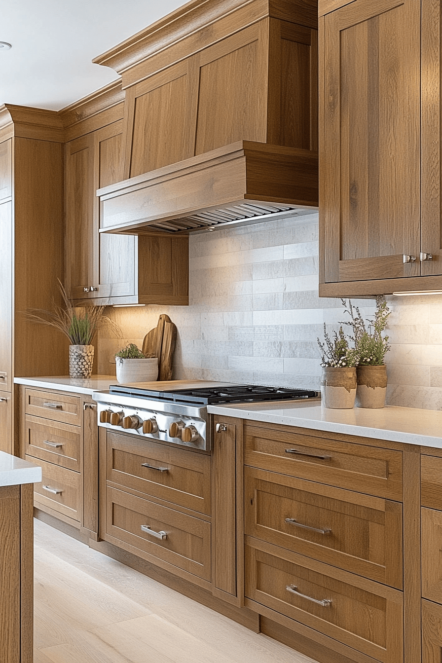 medium wood kitchen cabinets