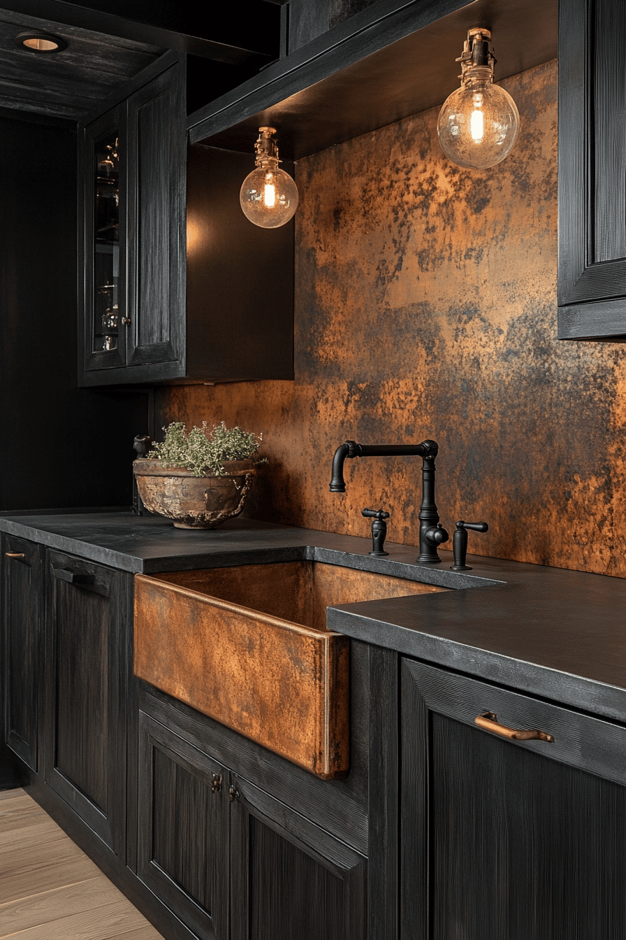 rustic black kitchen cabinets