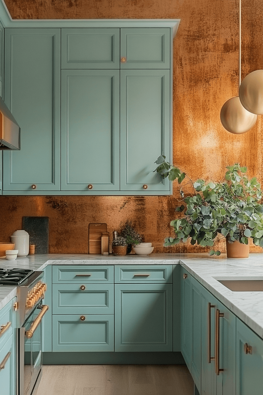 teal kitchen cabinets