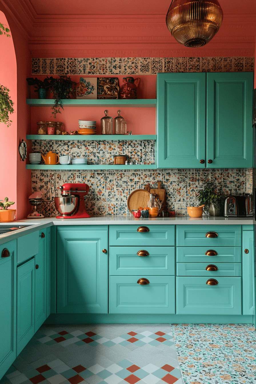 teal kitchen cabinets