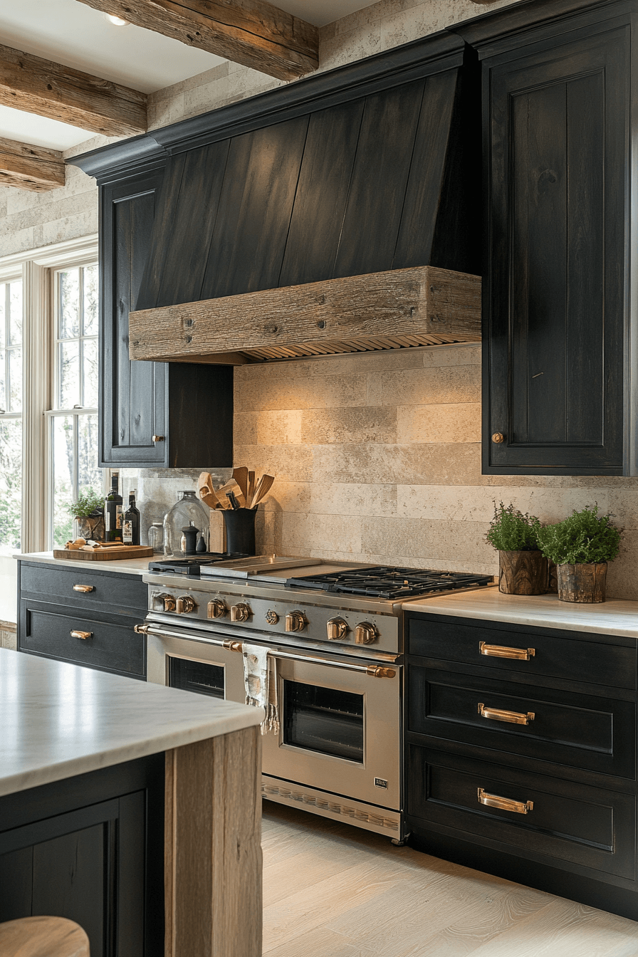 rustic black kitchen cabinets