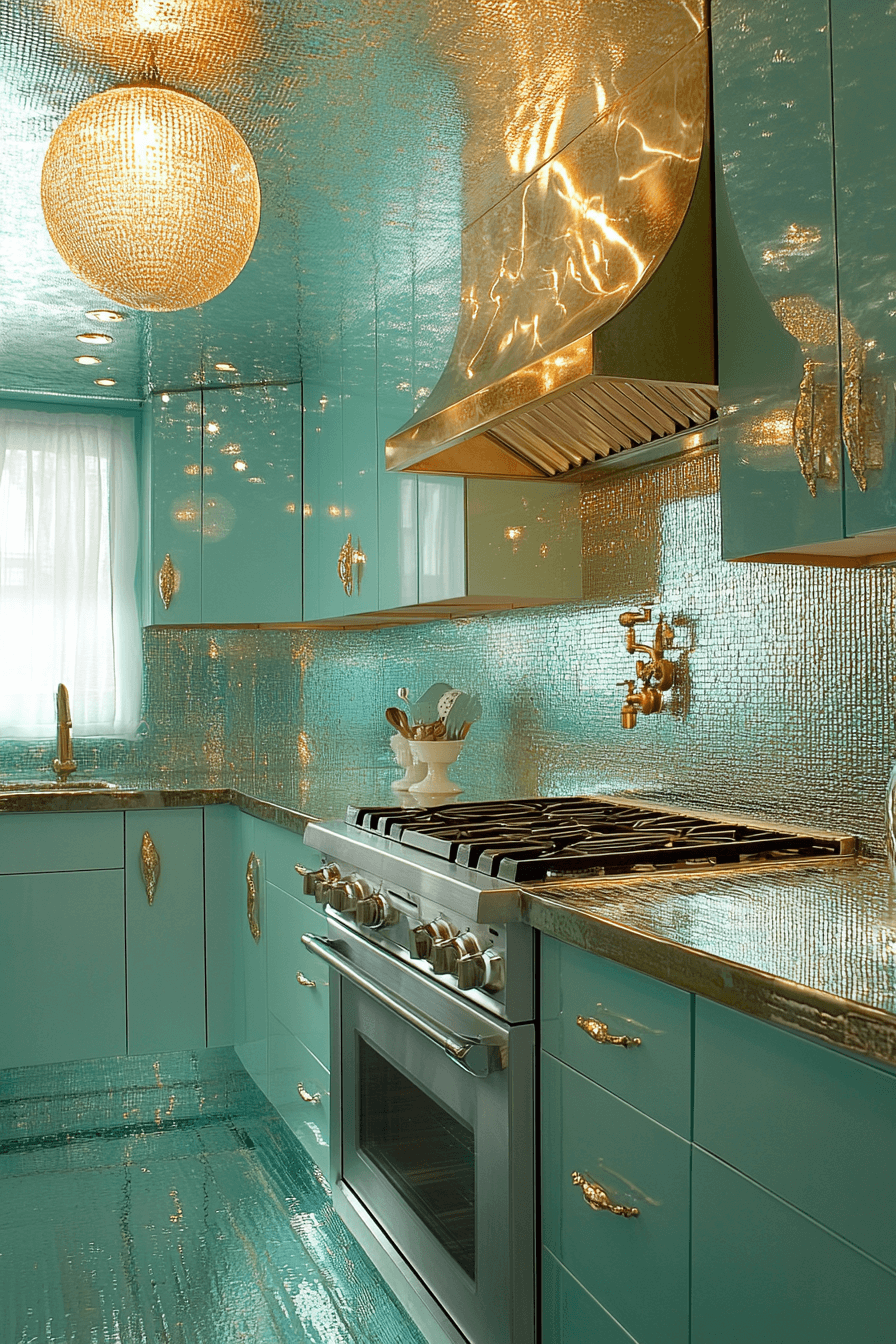 teal kitchen cabinets