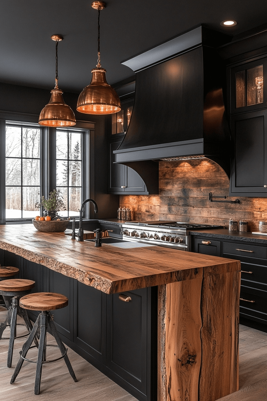 rustic black kitchen cabinets