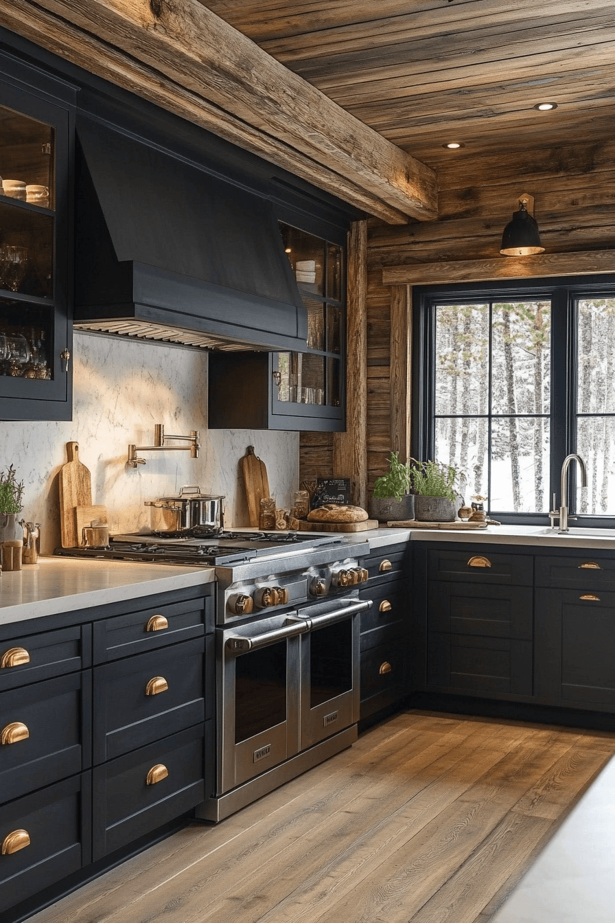 rustic black kitchen cabinets