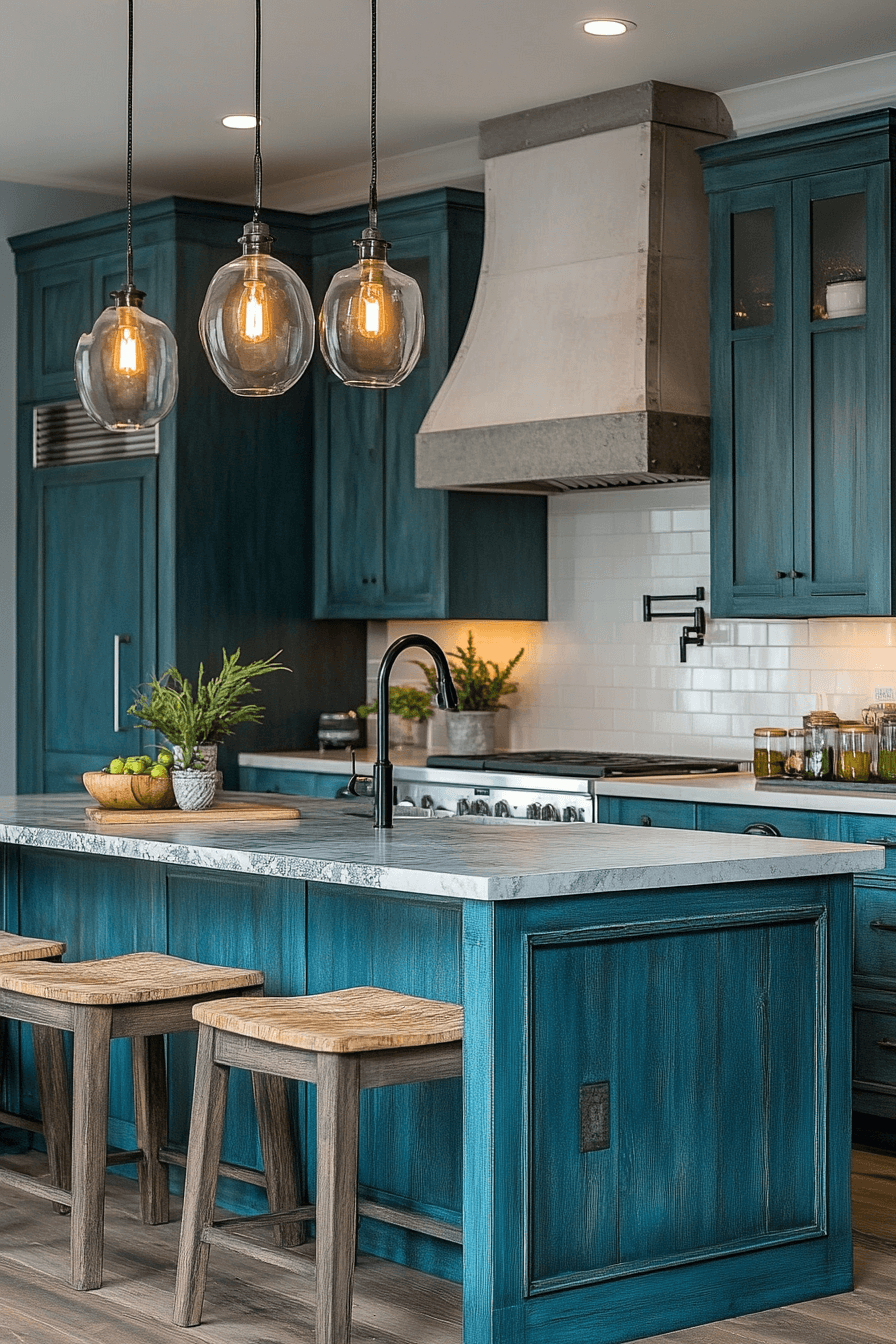 teal kitchen cabinets