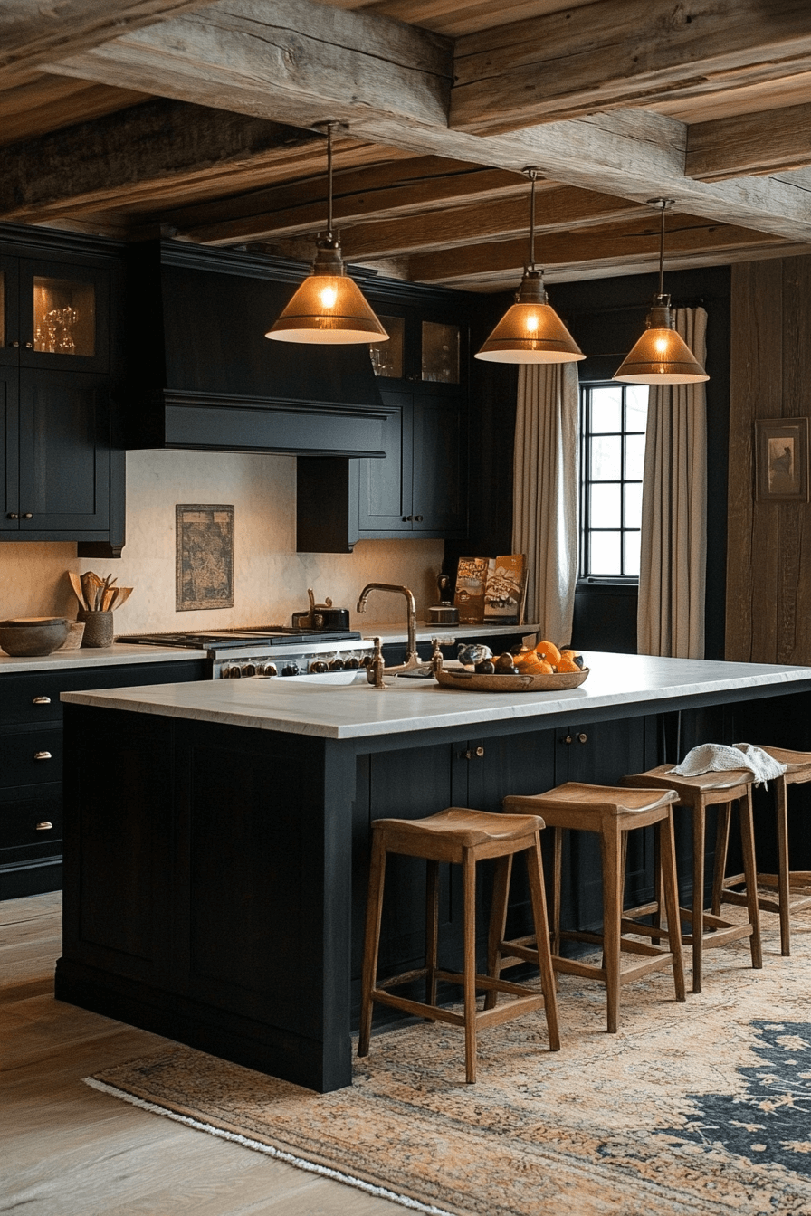rustic black kitchen cabinets