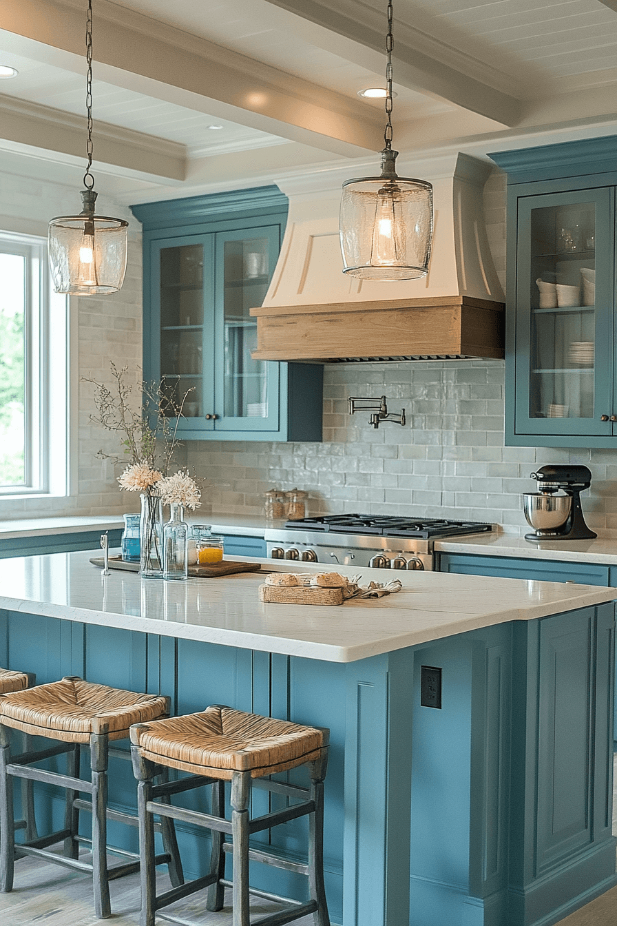 teal kitchen cabinets