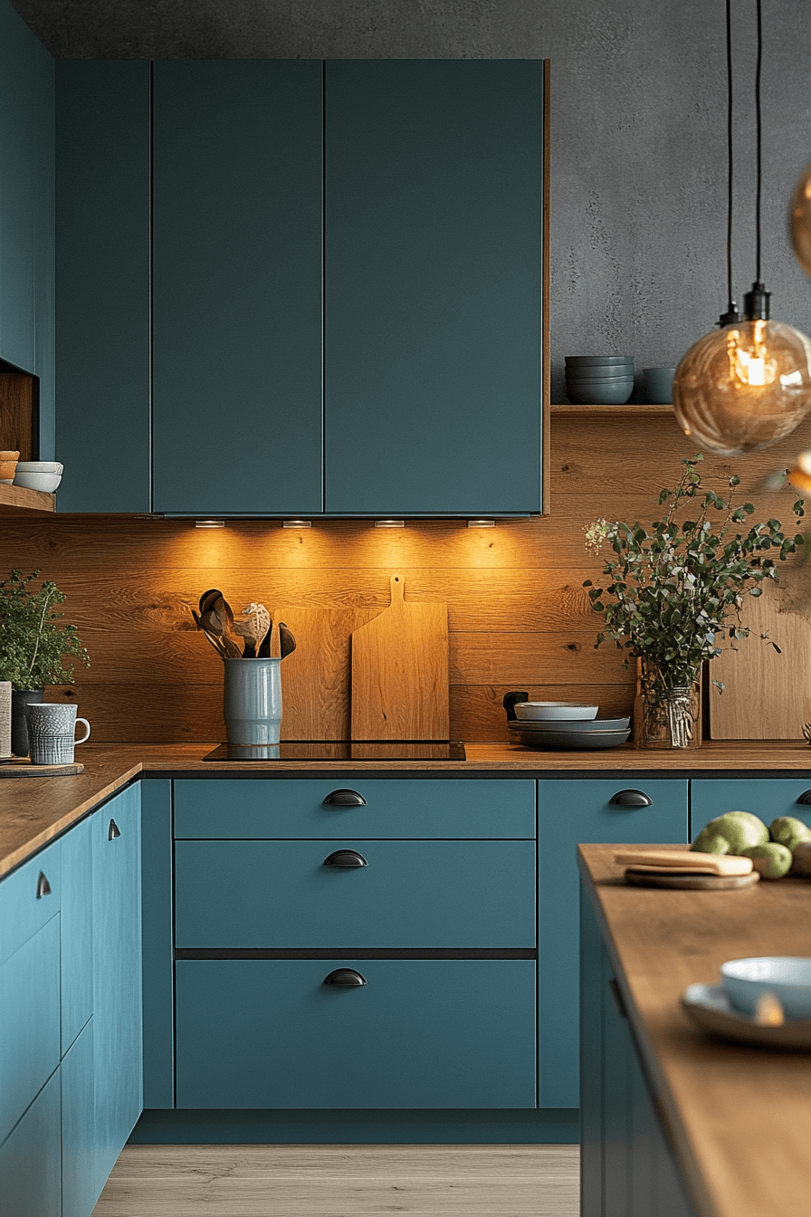 teal kitchen cabinets