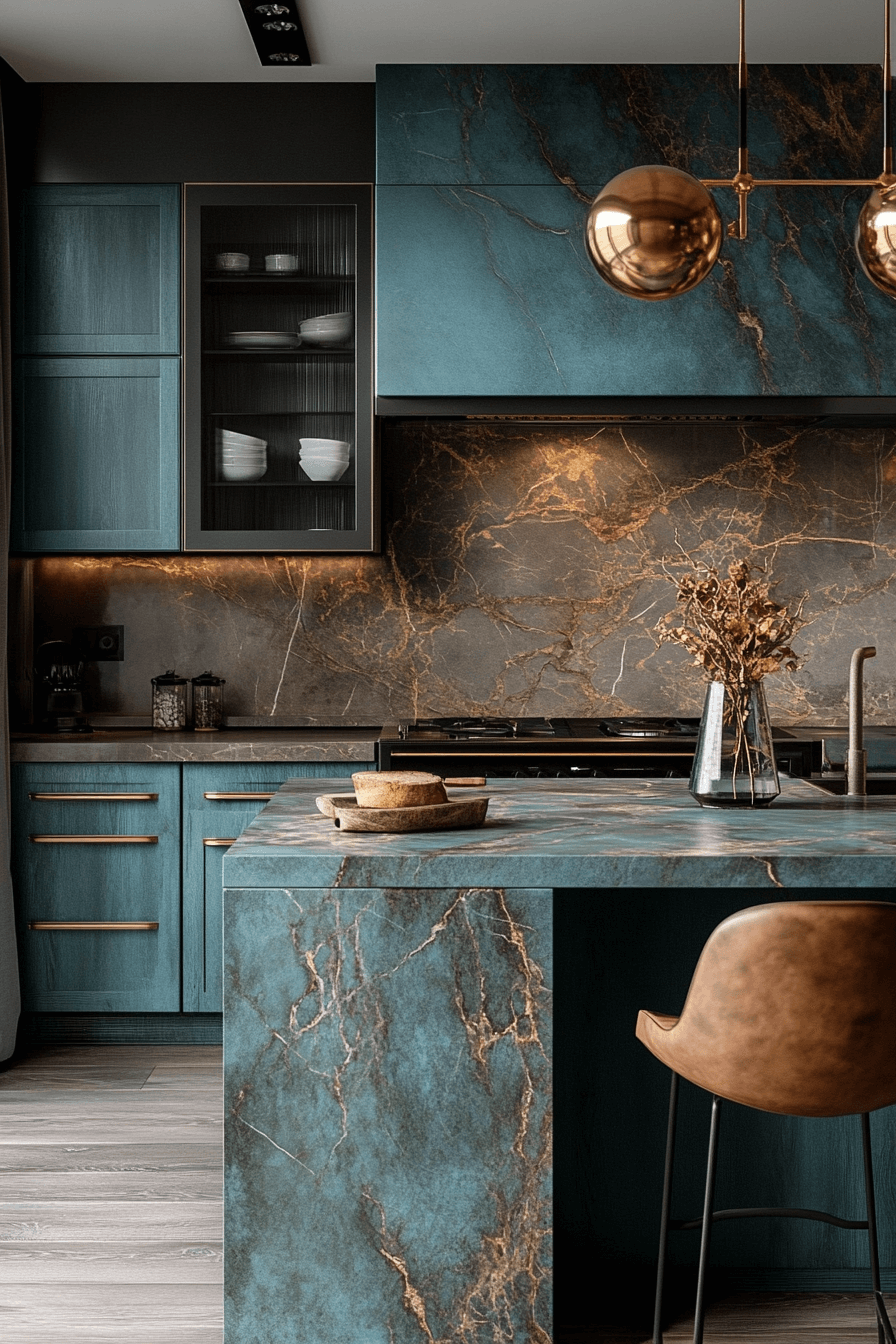 teal kitchen cabinets